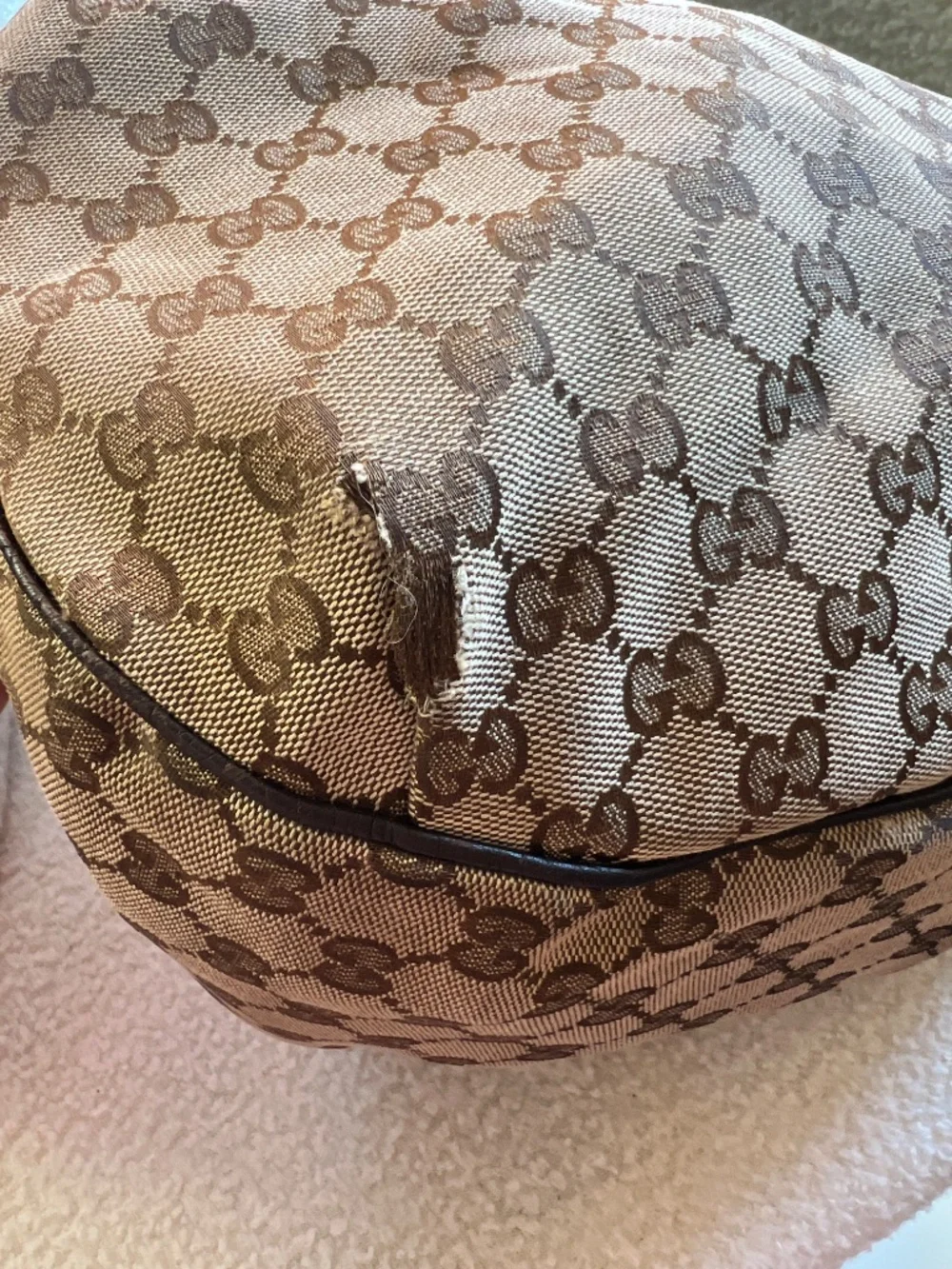 GUCCI Beige/Ebony GG Canvas Dressage Hobo Bag